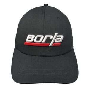 Borla Strapback Baseball Cap Black One Size Adjustable Embroidered Vented Holes